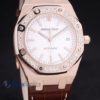 audemars piguet replica royal oak jumb rose gold white dial strip leather brown imitazione copia