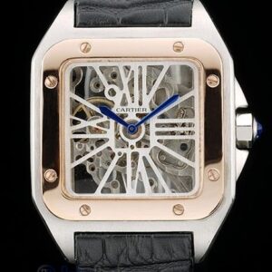 Cartier replica santos skeletron acciaio rose gold strip leather orologio imitazione perfetta