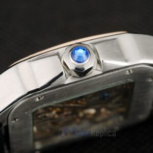 Cartier replica santos skeletron acciaio rose gold strip leather orologio imitazione perfetta