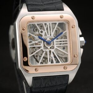 Cartier replica santos skeletron acciaio rose gold strip leather orologio imitazione perfetta
