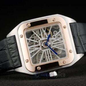 Cartier replica santos skeletron acciaio rose gold strip leather orologio imitazione perfetta