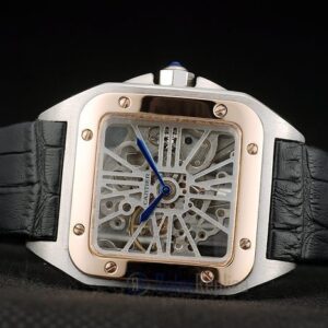 Cartier replica santos skeletron acciaio rose gold strip leather orologio imitazione perfetta