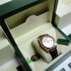 rolex replica daydate rose gold argentèè strip leather orologio replica copia imitazione