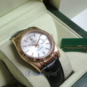 rolex replica daydate rose gold argentèè strip leather orologio replica copia imitazione