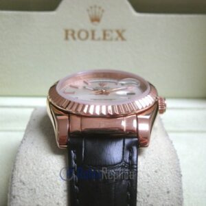 rolex replica daydate rose gold argentèè strip leather orologio replica copia imitazione