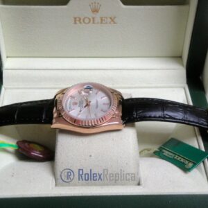rolex replica daydate rose gold argentèè strip leather orologio replica copia imitazione