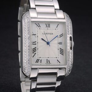 Cartier replica tank americaine acciaio brillantini bezel orologio imitazione perfetta