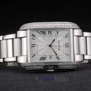 Cartier replica tank americaine acciaio brillantini bezel orologio imitazione perfetta