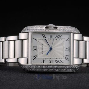 Cartier replica tank americaine acciaio brillantini bezel orologio imitazione perfetta