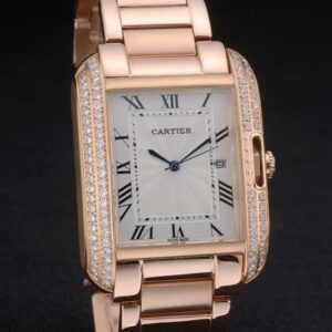 Cartier replica tank americaine rose gold white dial brillantini bezel orologio imitazione perfetta