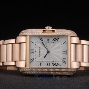 Cartier replica tank americaine rose gold white dial brillantini bezel orologio imitazione perfetta