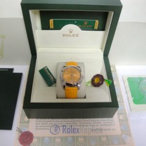 rolex replica datejust acciaio oyster perpetual yellow dial leather orologio imitazione