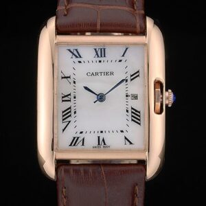 Cartier replica tank americaine rose gold strip leather brown orologio imitazione perfetta