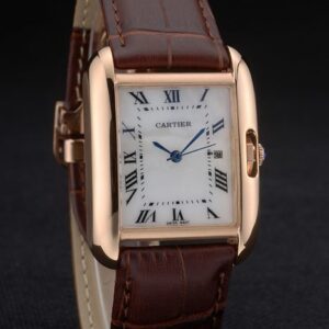 Cartier replica tank americaine rose gold strip leather brown orologio imitazione perfetta