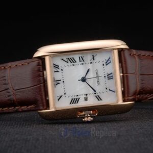 Cartier replica tank americaine rose gold strip leather brown orologio imitazione perfetta