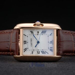 Cartier replica tank americaine rose gold strip leather brown orologio imitazione perfetta