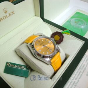 rolex replica datejust acciaio oyster perpetual yellow dial leather orologio imitazione