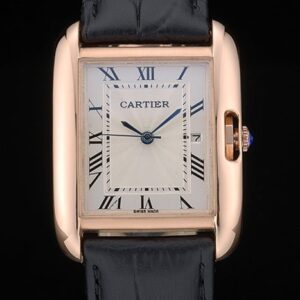 Cartier replica tank americaine rose gold strip leather black orologio imitazione perfetta
