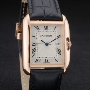 Cartier replica tank americaine rose gold strip leather black orologio imitazione perfetta