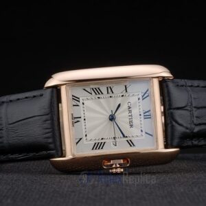 Cartier replica tank americaine rose gold strip leather black orologio imitazione perfetta