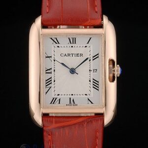 Cartier replica tank americaine rose gold strip leather red orologio imitazione perfetta