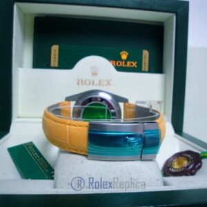 rolex replica datejust acciaio oyster perpetual yellow dial leather orologio imitazione