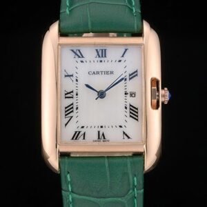 Cartier replica tank americaine rose gold strip leather green orologio imitazione perfetta