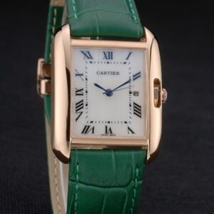 Cartier replica tank americaine rose gold strip leather green orologio imitazione perfetta