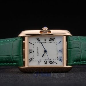 Cartier replica tank americaine rose gold strip leather green orologio imitazione perfetta