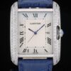 Cartier replica tank americaine acciaio brillantini bezel strip leather blu orologio imitazione perfetta