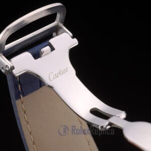 Cartier replica tank americaine acciaio brillantini bezel strip leather blu orologio imitazione perfetta