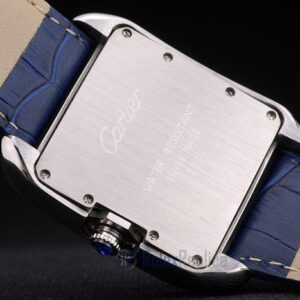 Cartier replica tank americaine acciaio brillantini bezel strip leather blu orologio imitazione perfetta