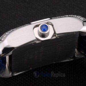 Cartier replica tank americaine acciaio brillantini bezel strip leather blu orologio imitazione perfetta