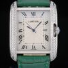 Cartier replica tank americaine acciaio brillantini bezel strip leather green orologio imitazione perfetta