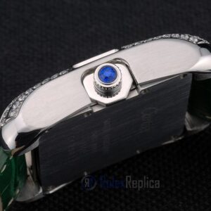Cartier replica tank americaine acciaio brillantini bezel strip leather green orologio imitazione perfetta