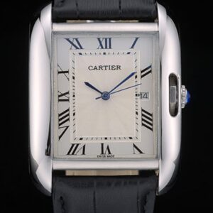 Cartier replica tank americaine acciaio strip leather black orologio imitazione perfetta