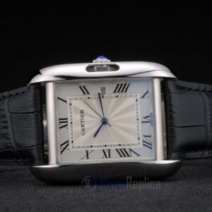 Cartier replica tank americaine acciaio strip leather black orologio imitazione perfetta
