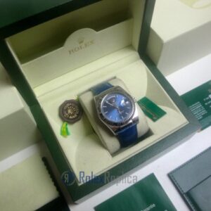 rolex replica daydate white gold blue strip leather orologio replica copia imitazione
