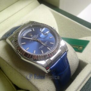 rolex replica daydate white gold blue strip leather orologio replica copia imitazione