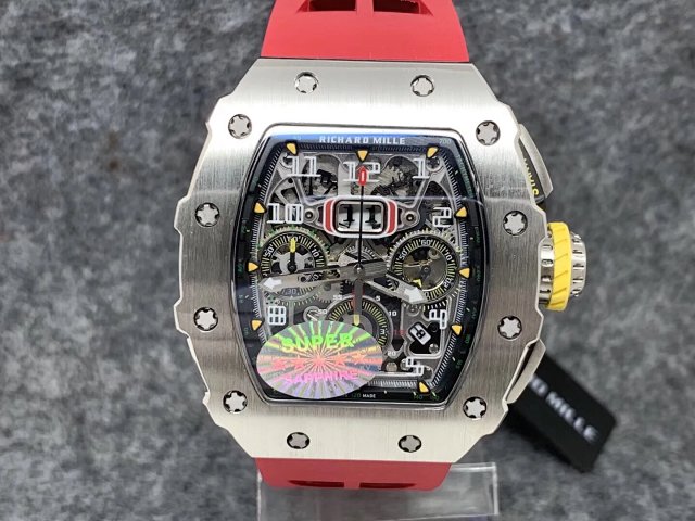 RICHARD MILLE REPLICA RM11-03 CRYSTAL SKELETON DIAL WITH RED RUBBER STRAP